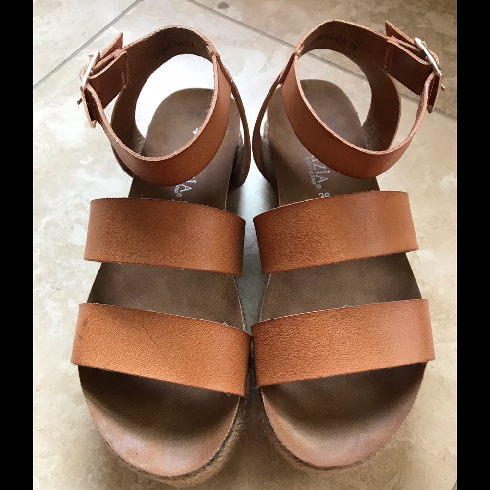 Tan Platform Strappy Sandals